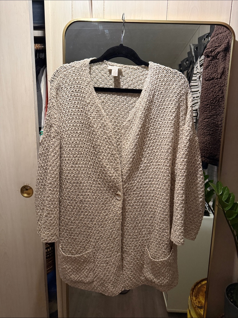 Chico's Cream Textured Open Knit Cardigan